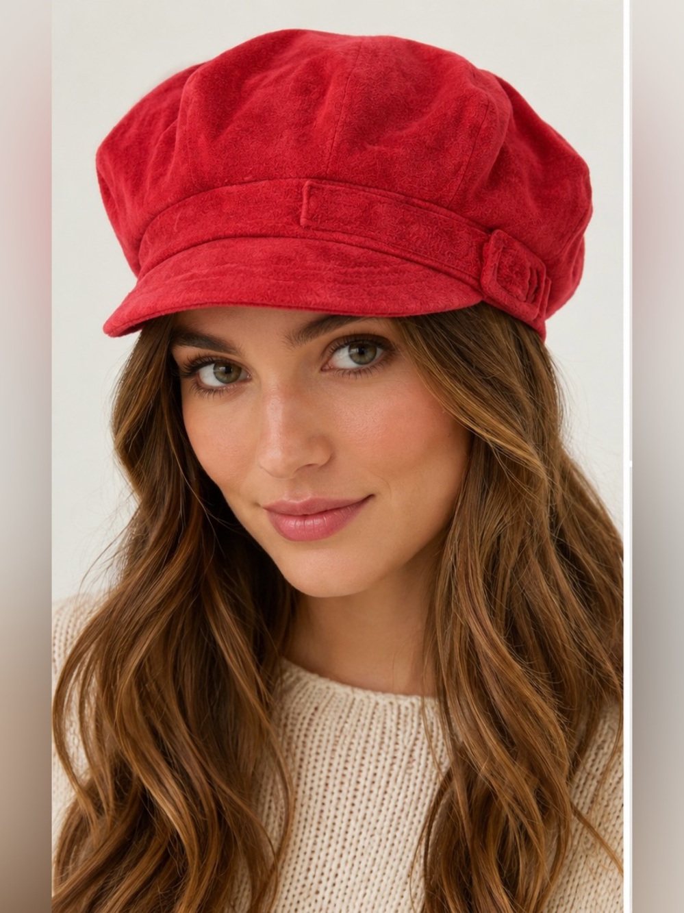 Betmar New York Red Velour Newsboy Cabbie Hat Floral Lined